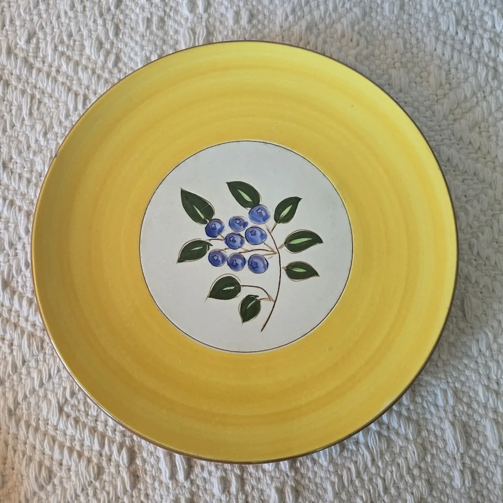 STANGL Vintage 5 Pottery Blueberry Yellow Glazed 6